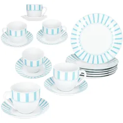 18tlg Kaffeeservice Split türkis Porzellan Tasse Untertasse Teller Streifen