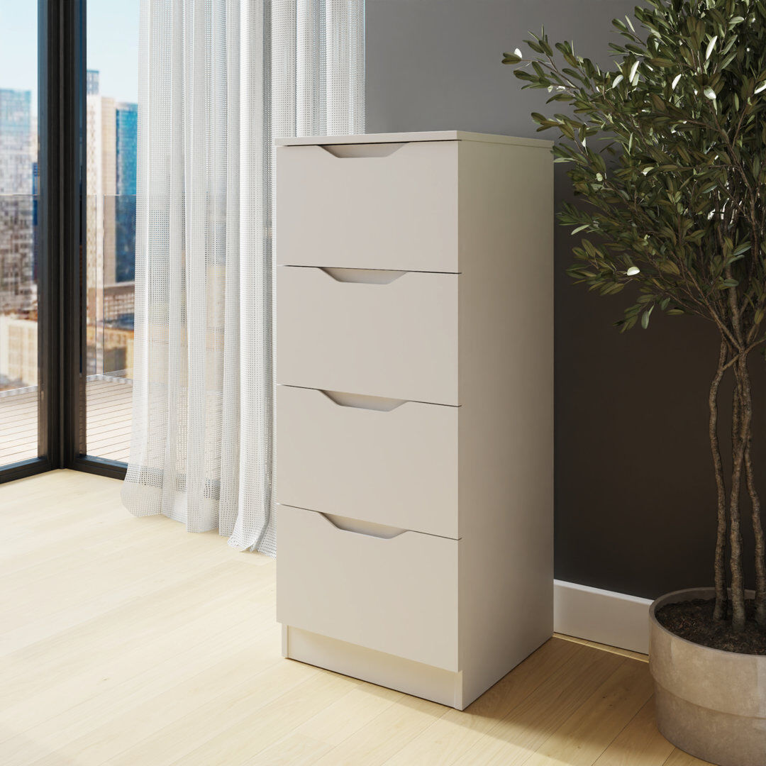 17 Stories Groove Handle Slim 4 Drawer Chest Matt White 99cm H X 40cm W X 40cm D