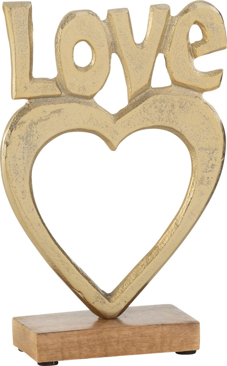 J-Line Decoratie Love Hart Op Voet - Goud - Aluminium en Hout - Large