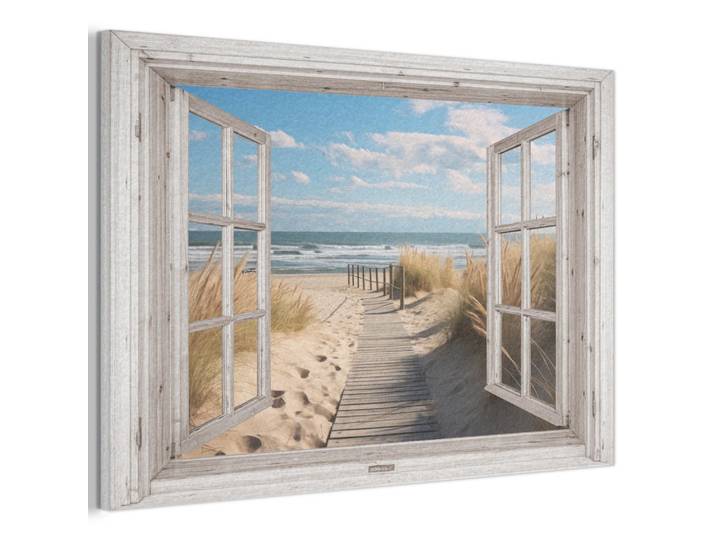 MuchoWow Akustikbild - Fenster - Meer - Küste - Natur - Ausblick - Strand - Wattenmeer - 90x60, Beige, Kunststoff, Rechteckig, 90x60x0.9 cm, Wandverkleidung, Akustikpaneele