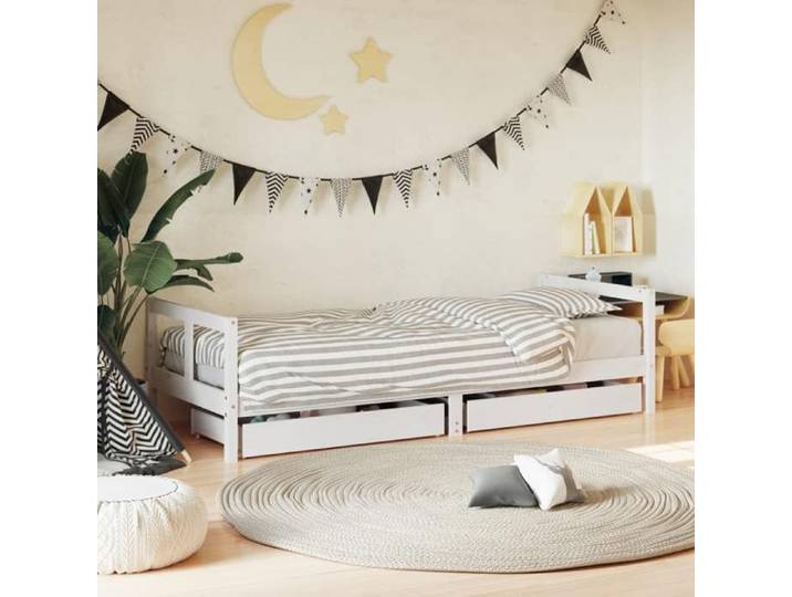 &Mode Cadre de lit 1 PERSONNE - BEWI - Structure de lit Adulte/enfant - enfant tiroirs blanc 80x200cm bois de pin massif 902666