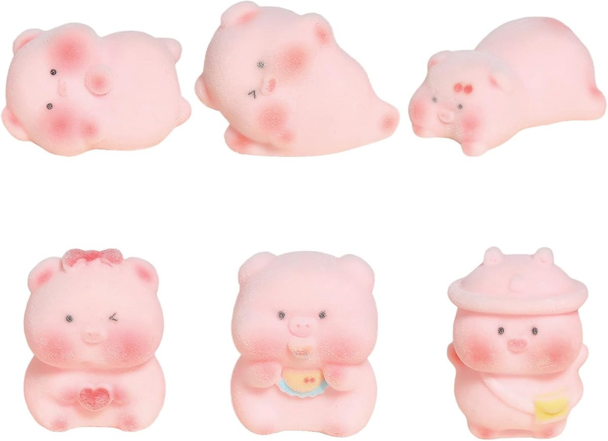 Set van 6 Lucky Pigs decoratieve beeldjes van polyresin met schattige ontwerpen