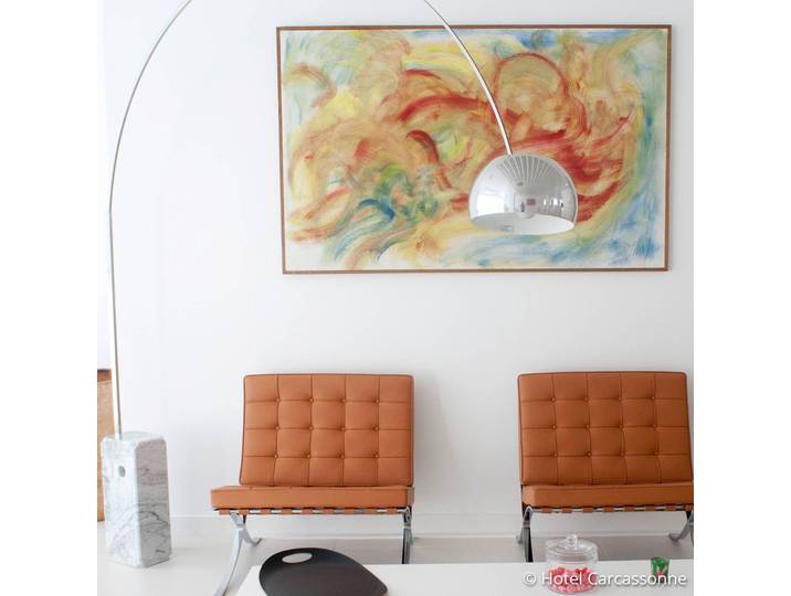 Bogen-Stehlampe Arco, chrom, Höhe 240 cm, E27 - FLOS - Wohnzimmer - Design - Stein - Einflammig
