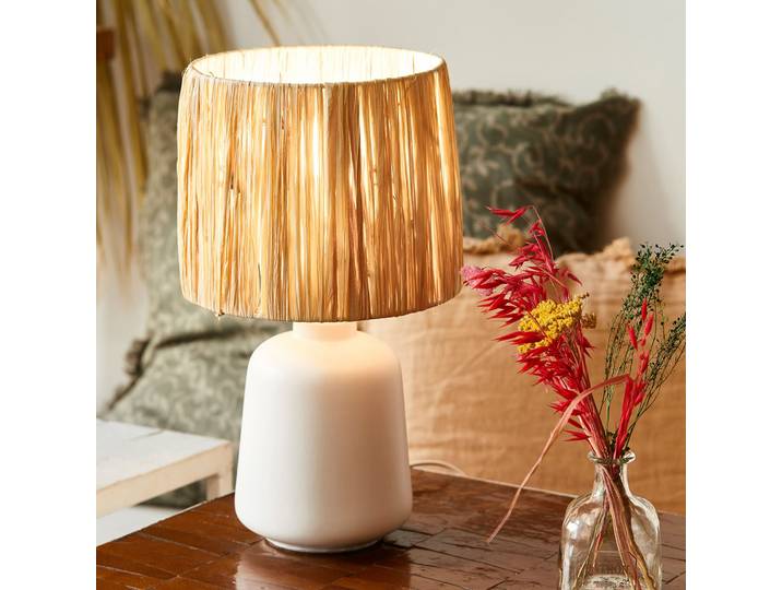 Paros Tischleuchte weiß/natur Höhe 34 cm - Corep SAS - Wohnzimmer - Keramik - Mit Schirm