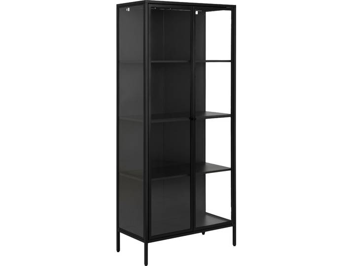 Vitrine ACTONA GROUP New York , schwarz, B:80cm H:180cm T:40cm, Metall, Schränke, Vitrine, schwarzes Metall, mit Glastüren und 4 Fächern, Höhe 180cm