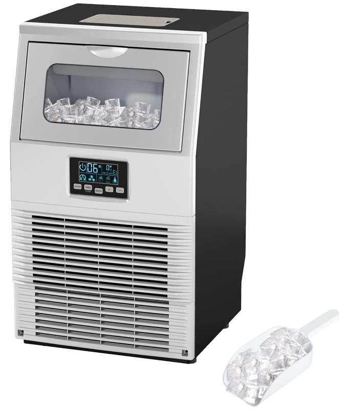 Zimilo Eiswürfelmaschine 30 kg/24h mit LCD Anzeige, LED Licht, Selbstreinigung, 4 kg Eisbehälter, Eiswürfelmaschine mit Timer, Silber