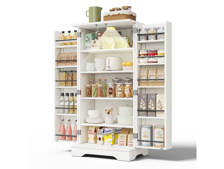 Evryae Buffet Hochschrank MDF 120x60x40 cm 3D Wellen LED Sensor Metallgriffe Regal, Weiß, Rechteckig, 120x40x60 cm, Esszimmer, Anrichten, Buffetschränke