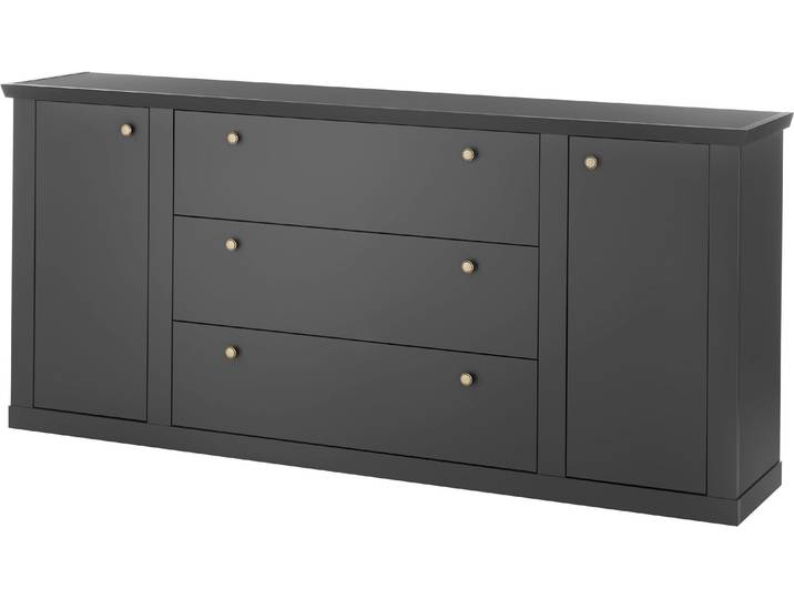Sideboard HOME AFFAIRE Lincoln, moderner Schrank, schwarze Kommode, 205 cm breit , grau (schwarz matt), B:205cm H:92cm T:42cm, Sideboards, Sideboard, edles Design, messingfarbene Knopfgriffe, in 2 Grössen verfügbar