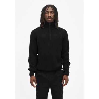 Strickpullover CLEPTOMANICX "Ribber Troyer", Herren, Gr. L, schwarz, 80% Wolle, 20% Polyamid, unifarben, normal, hoch geschlossener Ausschnitt, Pullover Strickpullover, mit Halfzip am Kragen