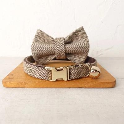 Uplift Essentials Personalized Premium Suit Fiber Cat And Dog Collar With Bow Tie brown Bow Tie s