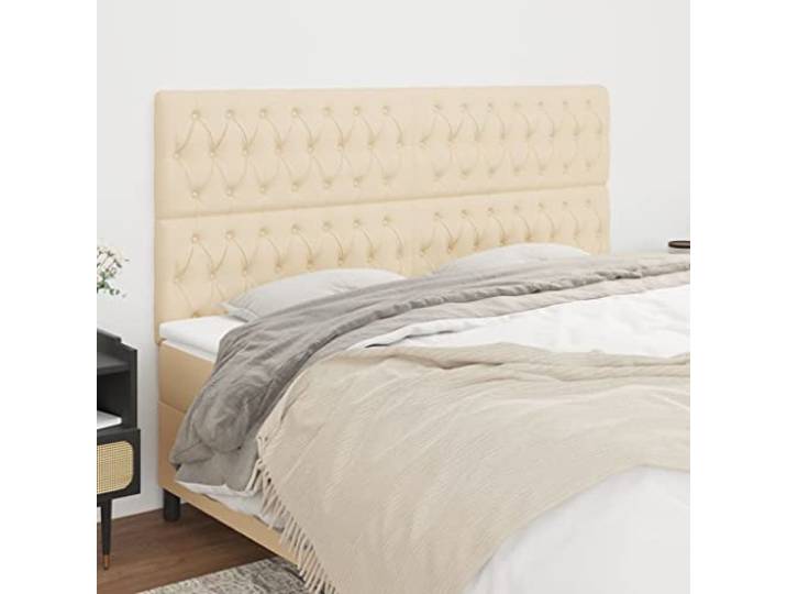 KTHLBRH Kopfteil 4 Stück aus cremefarbenem Stoff, klassisches Design, elegantes Design, höhenverstellbar, Beine aus massivem Lärchenholz, stabil und strapazierfähig, Rückenunterstützung