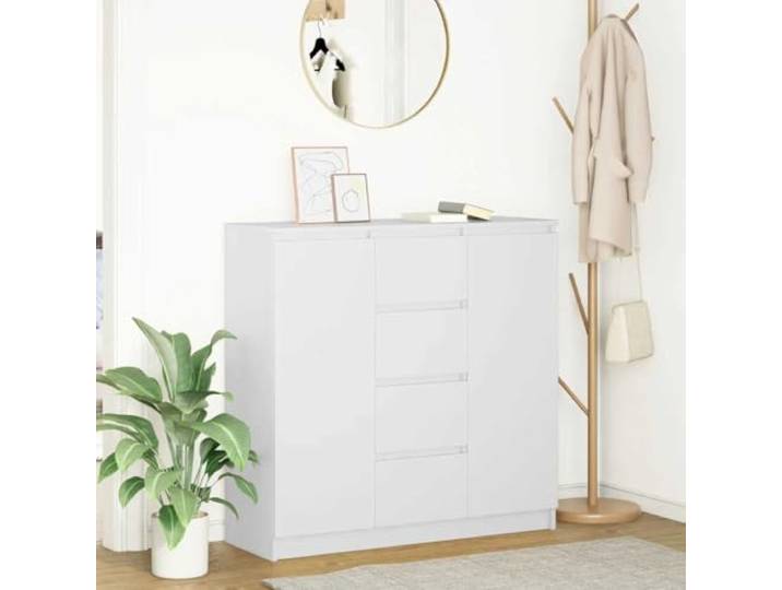 HEFZGDB Sideboard aus Holzwerkstoff mit Türen und Schubladen, pflegeleichtes Sideboard für Home-Office und Essbereich, weißes mit Aufbewahrungsfächern, stabiles mit Einlegeböden