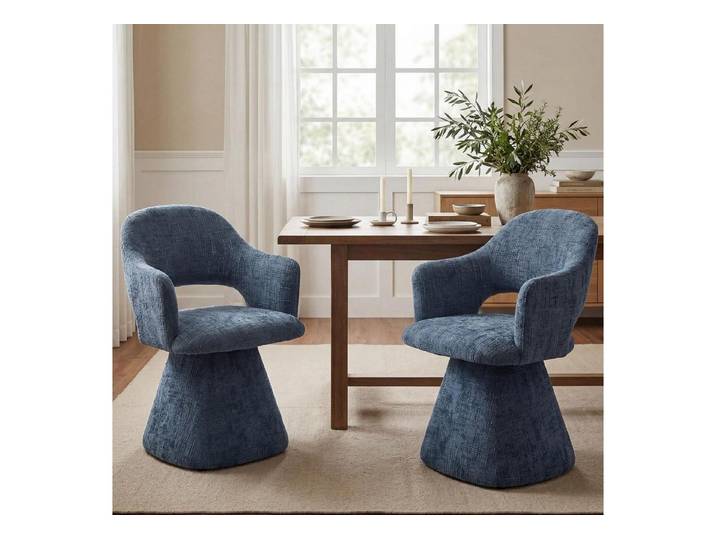 LuxusKollektion Esszimmerstuhl Esszimmerstuhl Drehbar 2er Set Blau Chenille