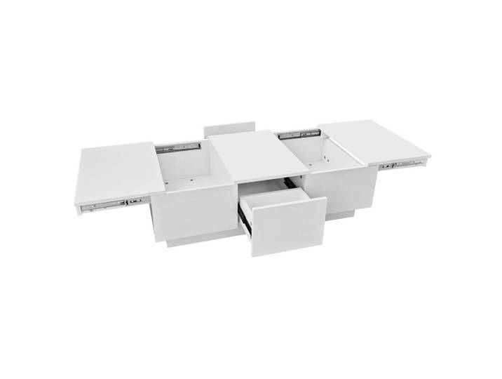 Redom Couchtisch, Weiß Hochglanz, Spanplatte, Push-Pull-Stauraum mit Schubladen, 100/50/31 cm, Weiß, 50x31x100 cm, Wohnzimmer, Wohnzimmertische, Couchtische