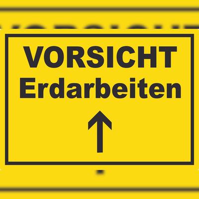 HB-Druck Vorsicht Erdarbeiten mit Richtungspfeil oben Aufkleber A8 (52x74mm)