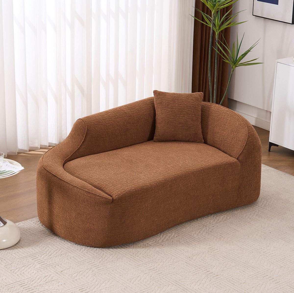 FloraGrace Slaapbank 2-Zits - Gebogen Chenille Sofa met Kussens - Caramel