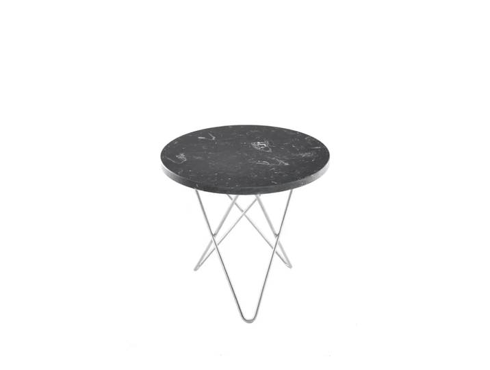 OX Denmarq Table basse Mini O marbre marquina, support en acier inoxydable