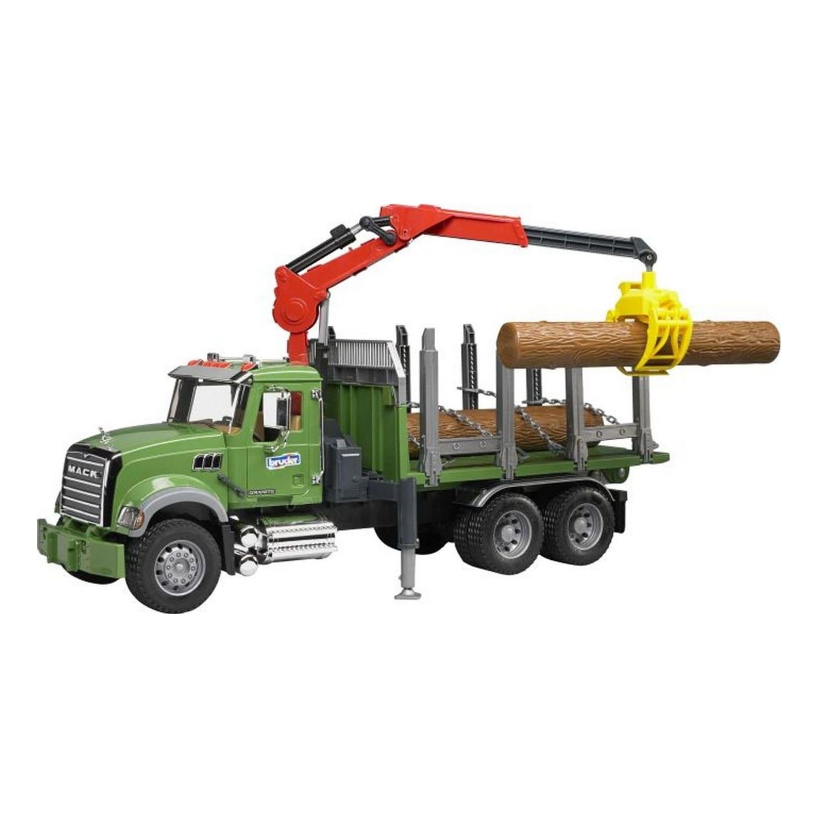 Bruder bruder 02824 MACK Granite Holztransport-LKW, Ladekran, Greifer + 3 Baumstämme