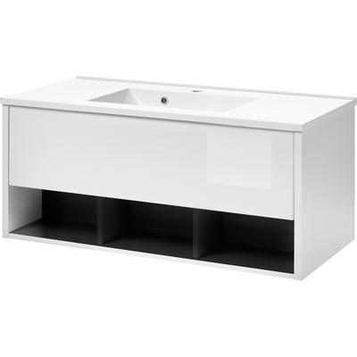 Waschtisch HOME AFFAIRE "Studio Line, Waschtisch inkl. Waschbecken, modernes Design", schwarz-weiß (weiß anthrazit), B:100cm T:47cm, Waschtische, Waschtisch, in zwei Farben verfügbar, ausreichend Stauraum