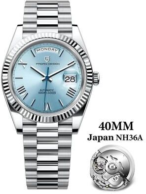 Uplift Essentials Automatic Day Date Mechanical Watch Luxury NH36A Movement Sapphire Timepiece ice Blue