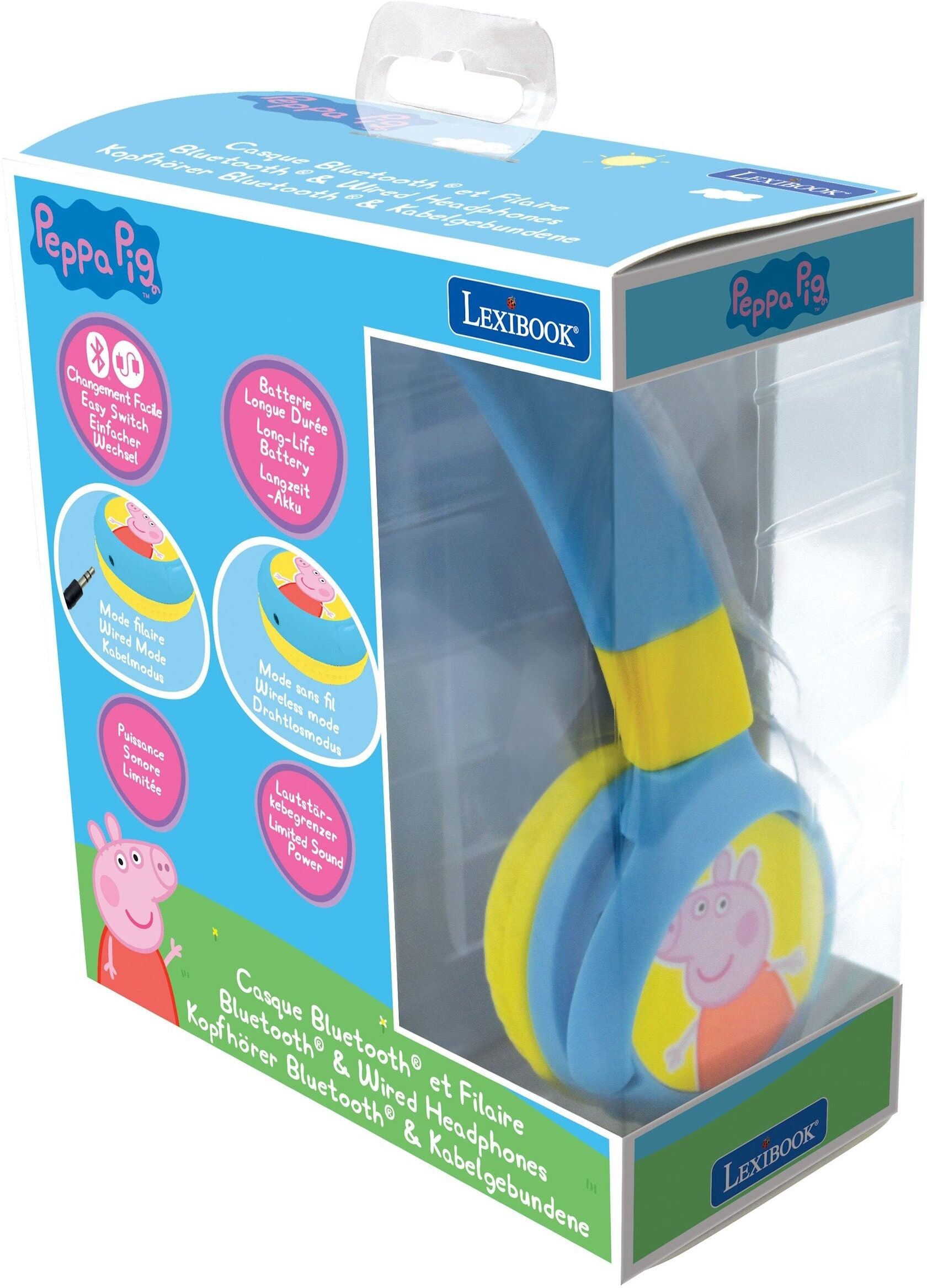 Lexibook Peppa Pig 2-in-1 Bluetooth Kids' Headphones for Children, Wireless and Wired, Adjustable Headband, Ages 3-7 Years