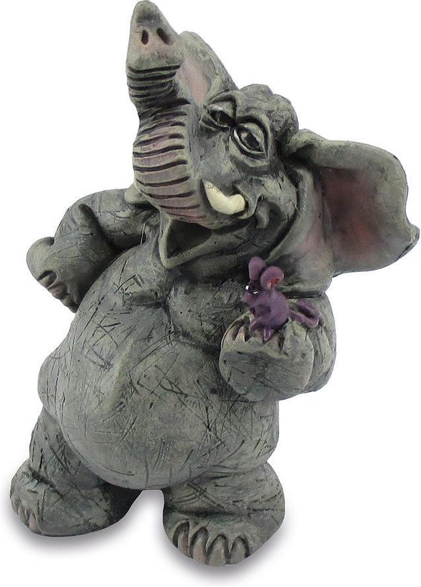 Grappige olifant beeldjes collectie van polyresin met olifant en vriend, Hoogte: 8,5 cm