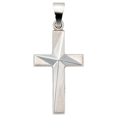 Kreuzanhänger JOBO "Anhänger Kreuz", weiß (weißgold 375), Schmuckanhänger, Damen, Weißgold 375, 375 Weißgold