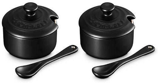 Le Creuset Stoneware Serenity Matte Satin Black Set of 2 Condiment Pots