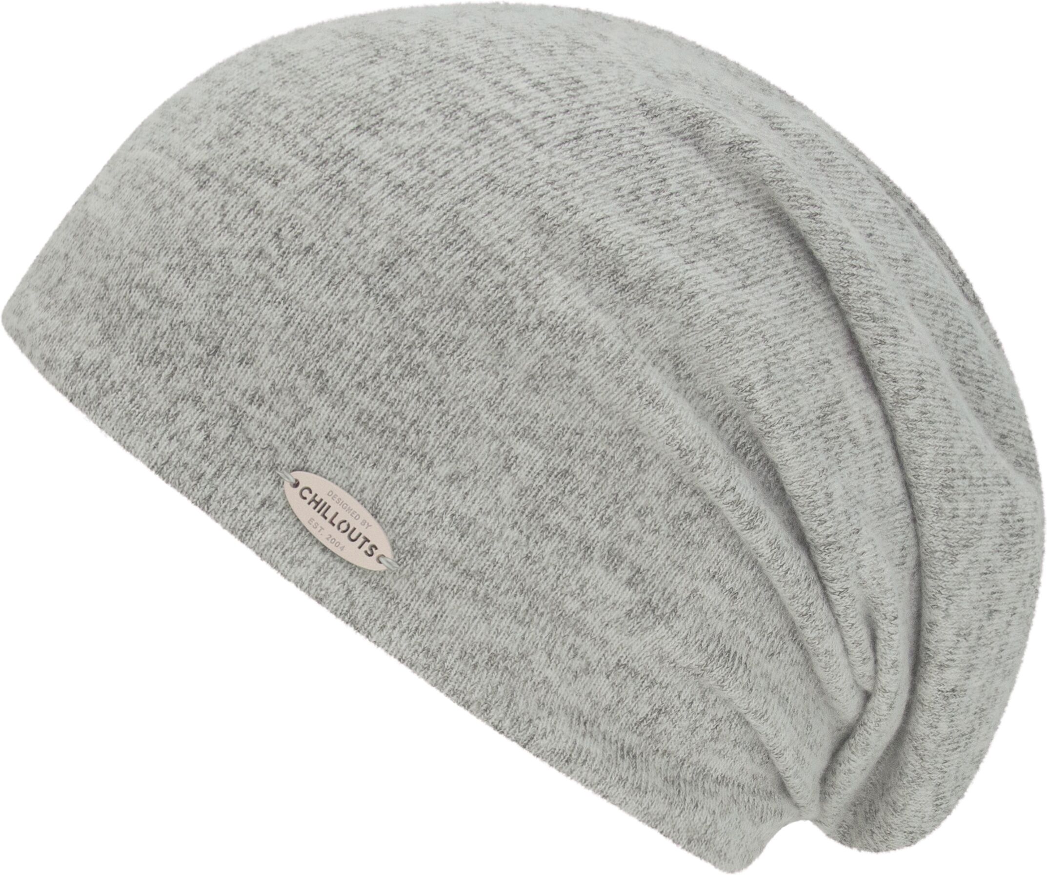 Beanie CHILLOUTS "Vaiana Hat", Damen, grau (light grau meliert), Strick, Viskosemischung, meliert, Mützen Beanie, Leichte Long Beanie in neutralen Farben