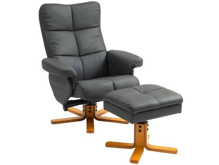 Fauteuil relax avec pouf pivotant 360° gris foncé
