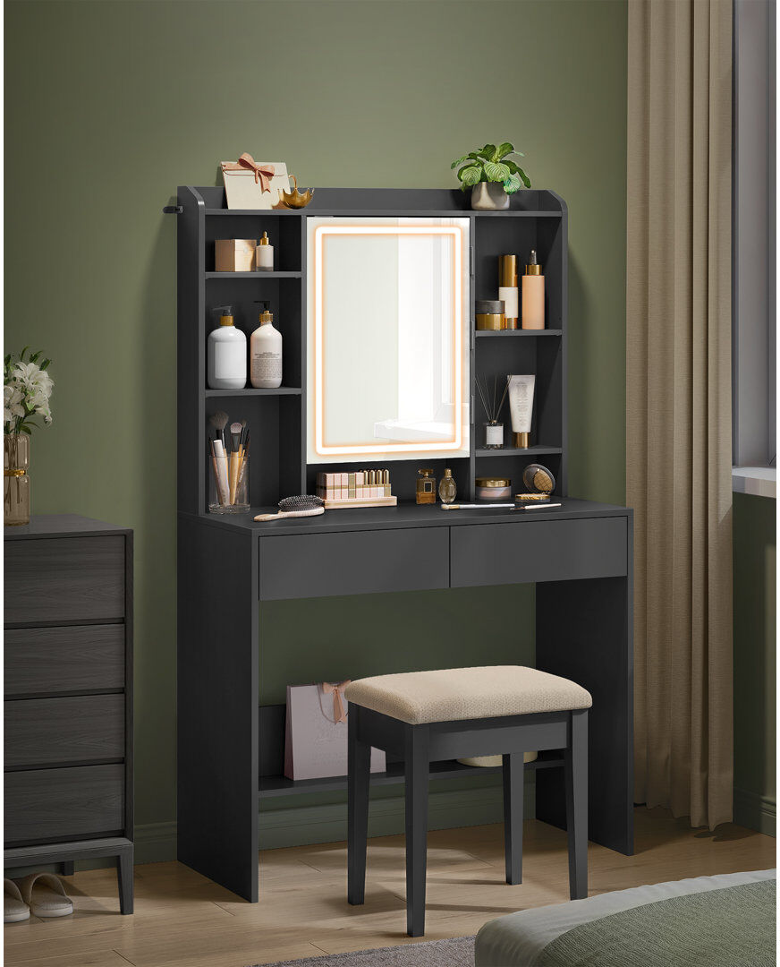 Metro Seraphina Dressing Table with Mirror Ink Black 144.7cm H X 90cm W X 40cm D