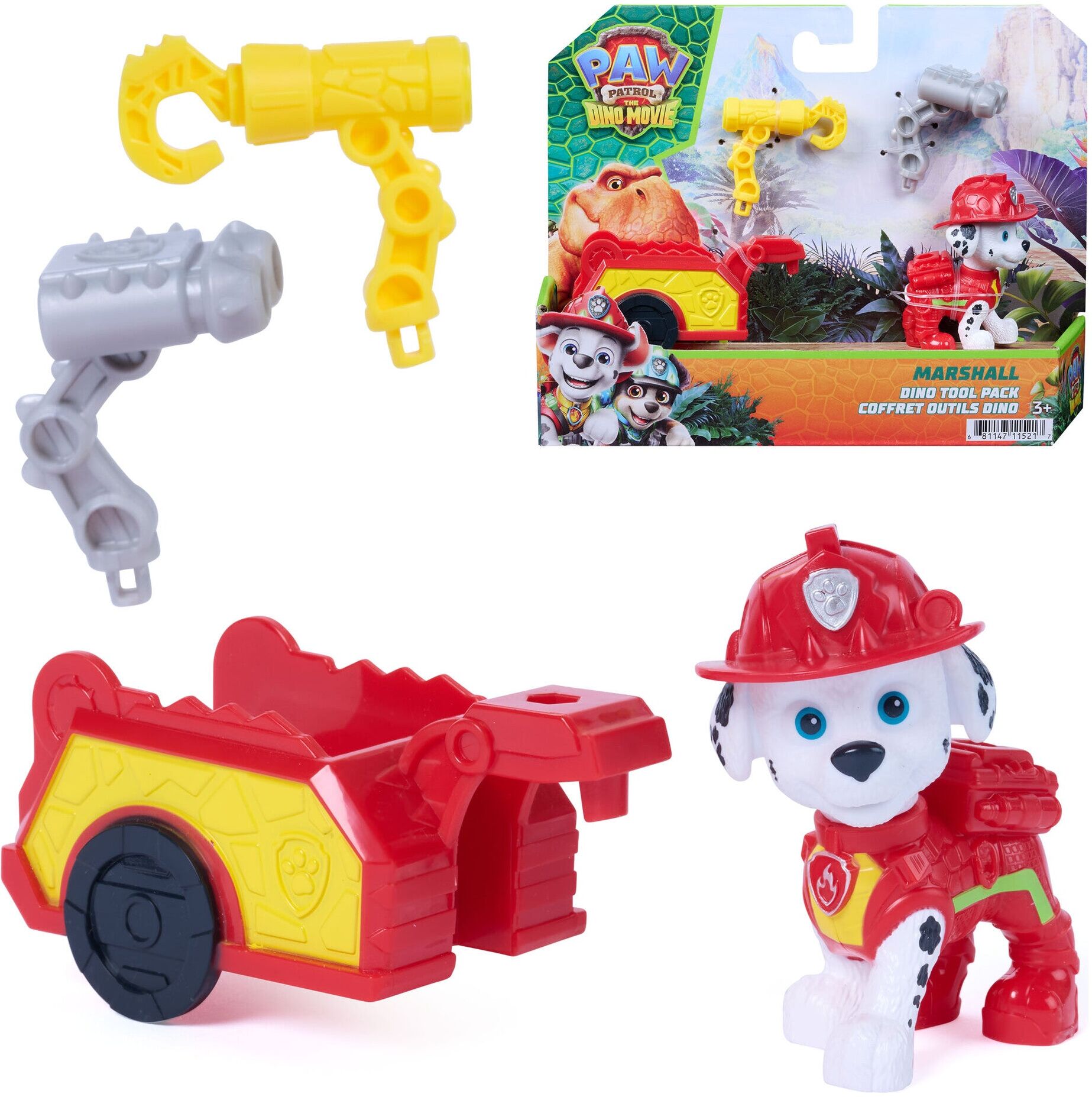 Spin Master PAW Patrol: The Dino Movie Marshall Dino Tool Pack - 6.3 cm Action Figure with Rescue Trailer and Tools for Kids
