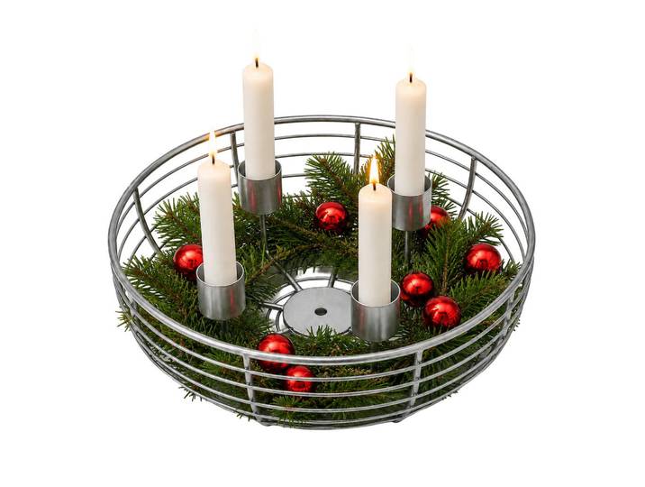 Relaxdays Adventskranz Silber Metall 4 Kerzenhalter 6x20,5 cm, Silberfarben, 6 cm, Dekoration, Weihnachtsdekoration, Adventskranz