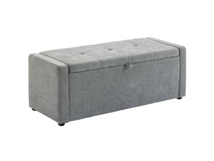 HOMCOM Sitzhocker-Bank mit Stauraum, Leinenoptik, 122x48x44 cm, Hellgrau Gepolsterter Hocker, breite gepolsterte Sitzfläche, Stauraumtruhe, für Schlafzimmer, Wohnzimmer