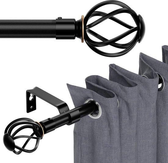 Ibenzoa Verstelbare gordijnstang zwart, 68–157 cm, metaal, Ø 16 mm