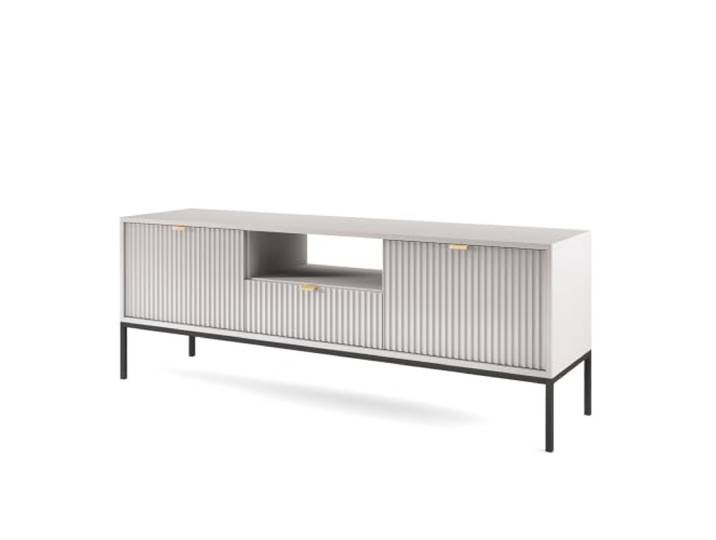 Fernsehschrank Lowboard in grau, Fußgestell schwarz, Griffe goldfarben
