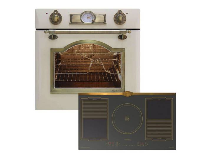 Kaiser Küchengeräte Backofen-Set Empire Design Retro Backofen mit Heißluftsystem, Infrarotgrill und elektrischem Drehspieß EH 6355 ElfEm+KCT 9196 IEm, Katalytische Selbstreinigung, FREE ZONE FlexInduktion 90 cm Kochfeld mit Power Booster
