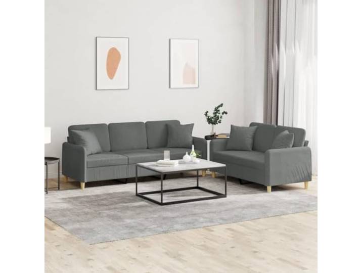 HEFZGDB 2-TLG. Sofagarnitur mit Kissen Dunkelgrau Stoff – Robuste Wohnzimmergarnitur mit strapazierfähigem Bezug, atmungsaktivem Design und Stabiler Konstruktion aus Metall