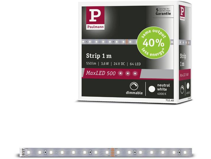 PAULMANN LED-Streifen MaxLED 500 LED Strip Neutralweiß Einzelstripe , silber (silberfarben), Dioden 64 Stk., Gesamtlänge 1m, Lichterketten, LED-Streifen
