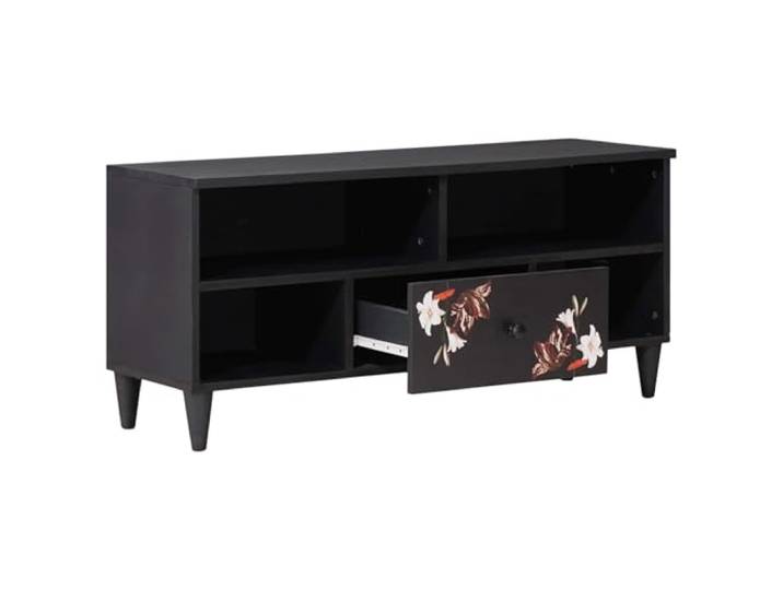 HKQWPBF Stauraumschrank Mehrfarbig 100 x 33,5 x 46 cm Massivholz Mango Medienlagerung, floraler Look, Messingknöpfe, Mangoholz und Holzwerkstoff, Wohnzimmer