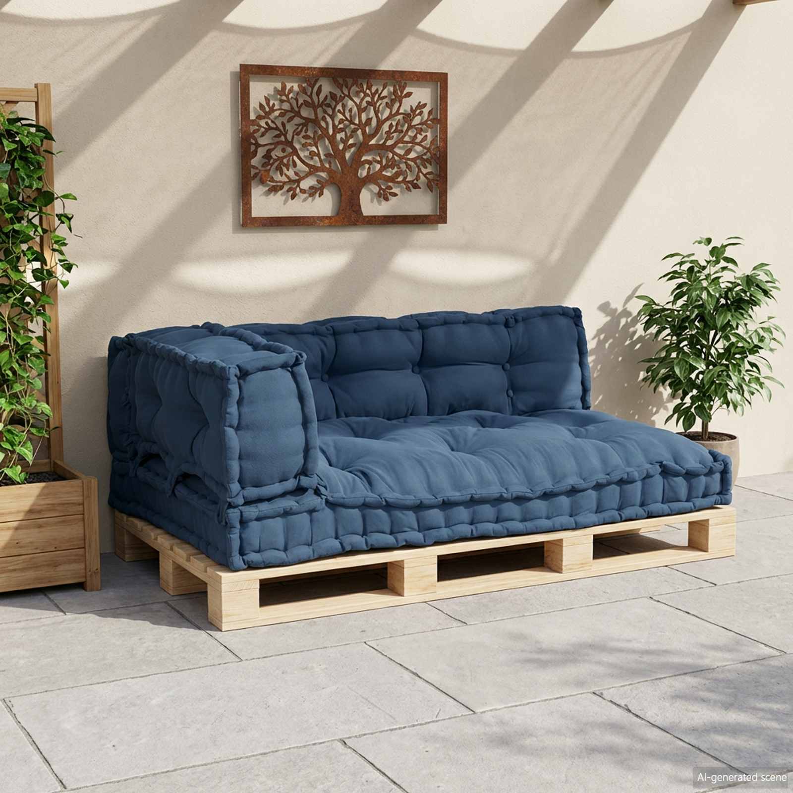 vidaXL Coussin de canapé sur palette 3 pc Tissu Indigo