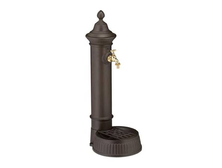 Relaxdays Standbrunnen antik, mit Wasserhahn & Becken, HxBxT: 72 x 26 x 31 cm, Wasserzapfsäule Garten, Terrasse, braun