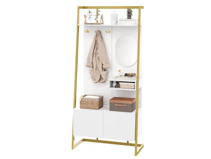 Garde-robe compacte minimaliste moderne armoire multifonctionnelle ouverte avec miroir crochets en métal garde-robes avec banque