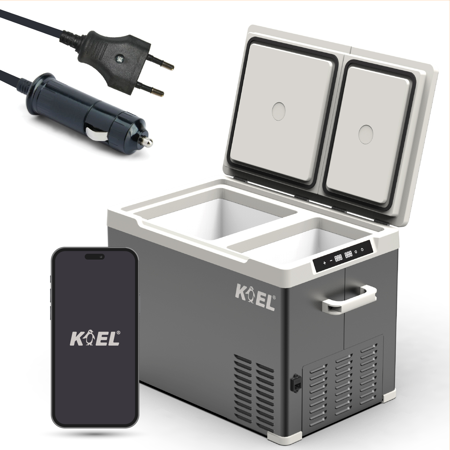 KOEL Crate 38 - Duale Kompressor Kühlbox - Auto Kühlbox - 38L - Duale Stromversorgung 12V und 230V - Kühlen und Gefrieren