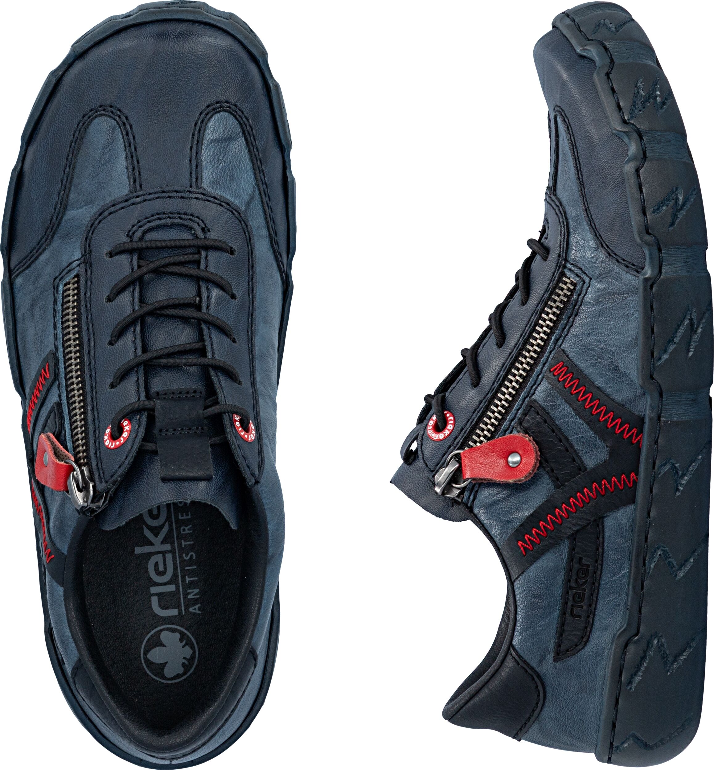 Sneaker RIEKER, Damen, Gr. 36, blau, Lederimitat, Schuhe Sneaker, Schnürschuh, Halbschuh, Freizeitschuh mit Ziernähte