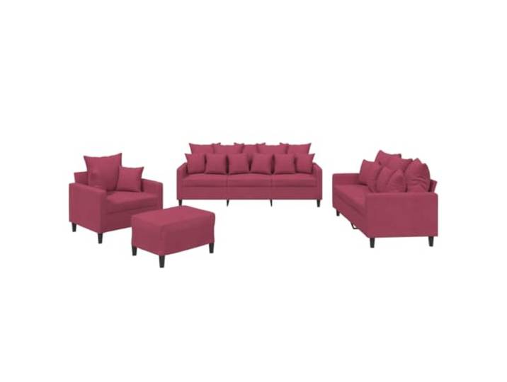 Todiikf 4-TLG. Sofagarnitur mit Kissen Weinrot Samt Couch Set Wohnzimmer Elegantes Couch-Set aus rotem Samt mit Sessel, 2-Sitzer, 3-Sitzer und Hocker für Ihr Wohnzimmer und Entspannung.