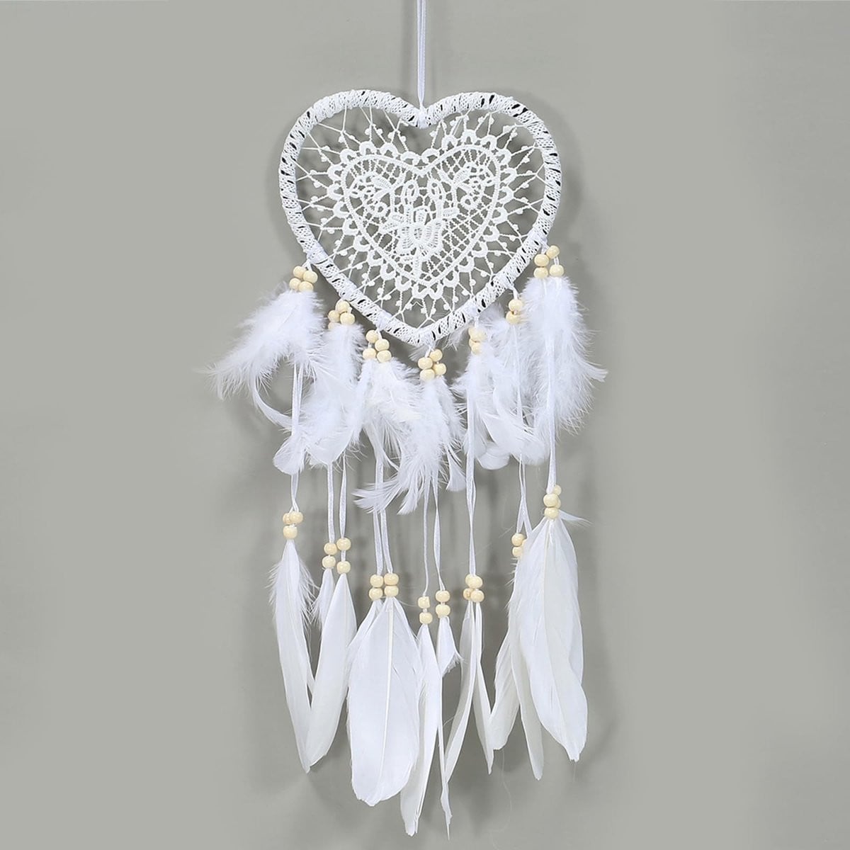 Dailygoods Dromenvanger met veren en houten kralen in vintage boheemse stijl, 60 cm