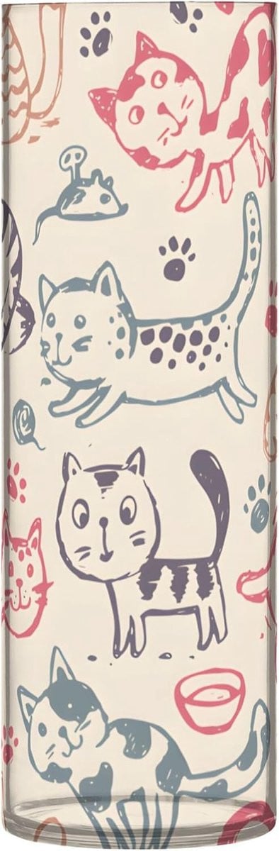 Decoratieve cilinder vaas met kattenmotief in beige, Hoogte: 30 cm