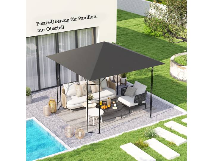 Outsunny Toit Remplacement Pavillon 3x3m Tissu Oxford Gris