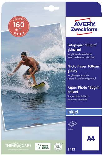 Avery-Zweckform Everyday Inkjet Photo Paper glossy 2415 Fotopapier DIN A4 160 g/m² 50 Blatt Glänzend